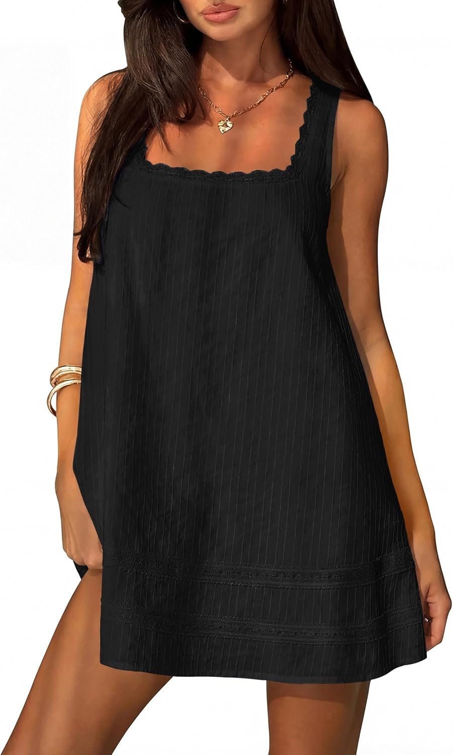 FOMELY Womens Square Neck Cotton Sundress Casual Summer Mini Dress 2026