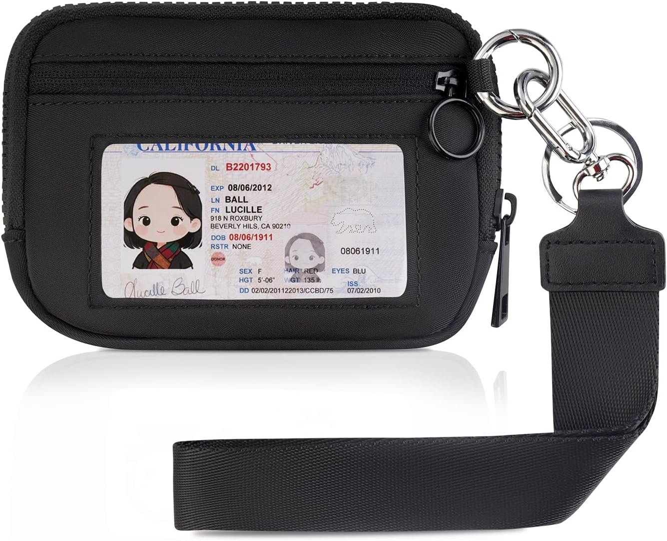 VUTUXA KeyChain Wristlet Wallet For Women Iris Zip Card Case With ID Window