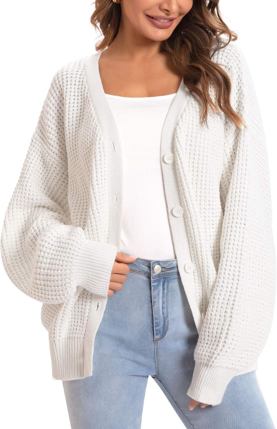 QUALFORT Women’s Oversized 100% Cotton Cardigan Sweater