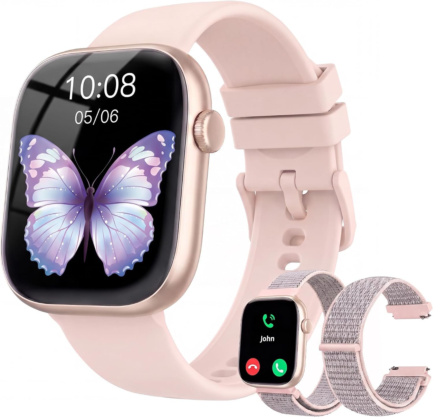 Smart Watch for Women, Bluetooth Answer/Make Calls, 1.83″HD Screen, 2 Bands
