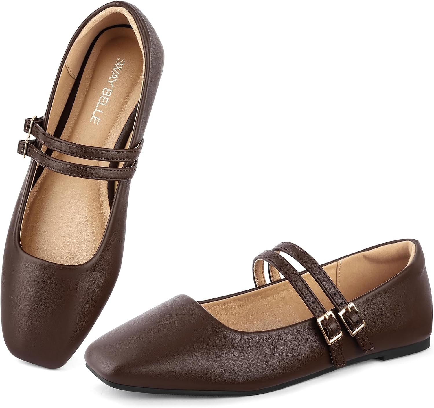 Womens Mary Jane Flats Double Straps Ballet Flats Slip On Casual Shoe