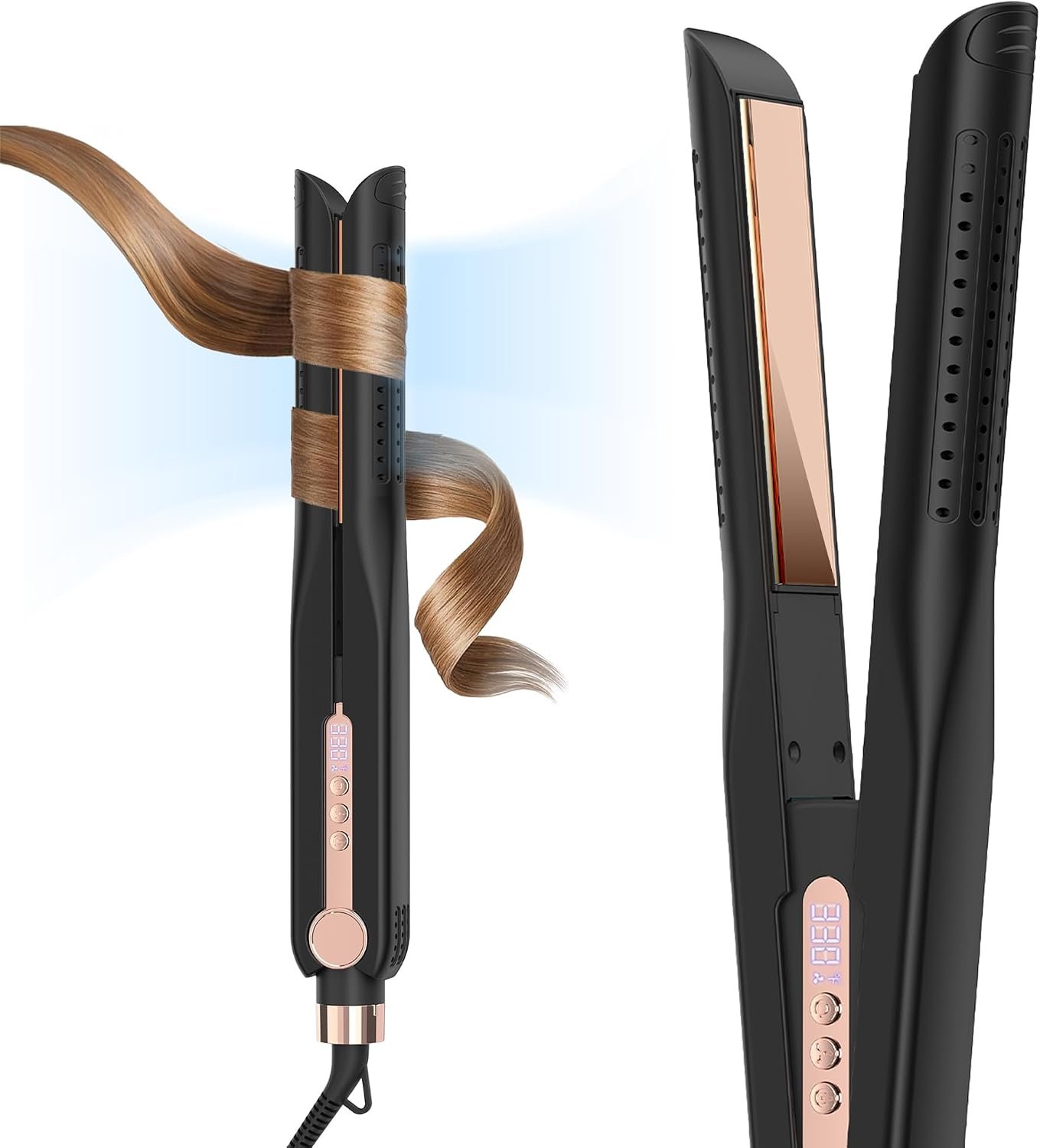 SKIMI Airflow Styler 2.0 Titanium Flat Iron Hair Straightener&Curling Wand | Professional Curling Iron with 96 Cool Air Vents for 48H Lasting Style, Dual Voltage for Travel & Home, 5 Temps, Anti-Tangle