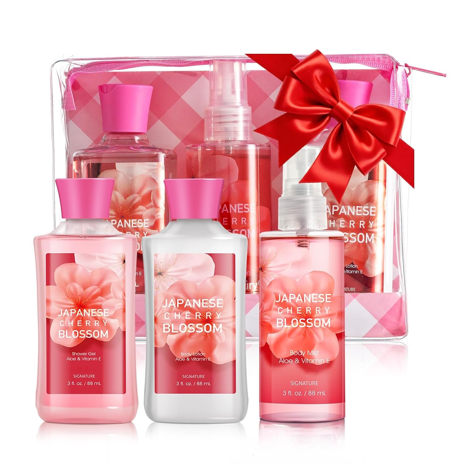 Japanese Cherry Blossom Bath Set for Women, Shower Gel Lotion & Body Mist