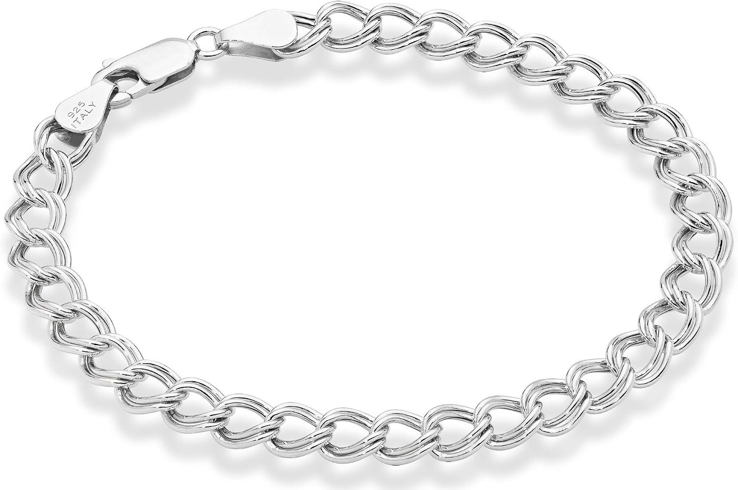 Miabella 925 Sterling Silver Italian Double Curb Charm Link Bracelet | Fine Jewelry, for Men Women, Made in Italy