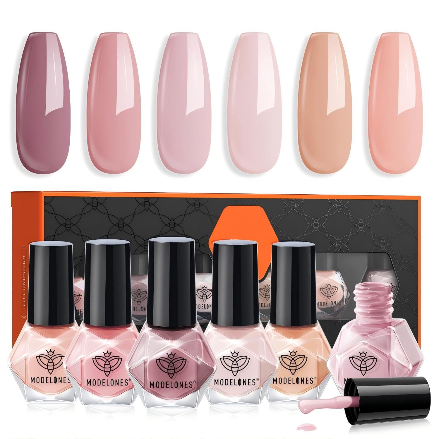 modelones Nude Nail Polish, 6 Colors Neutral Nude Nail Polish Set