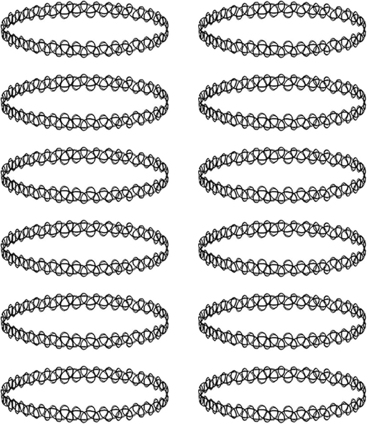 BodyJ4You 12PC Tattoo Choker Necklace – 90s Accessories 2000s Jewelry Y2K Fashion Vintage Trendy – Rainbow Goth Black Pink Green Blue White – Adjustable Stretchy Elastic Necklace Summer Vacation Set