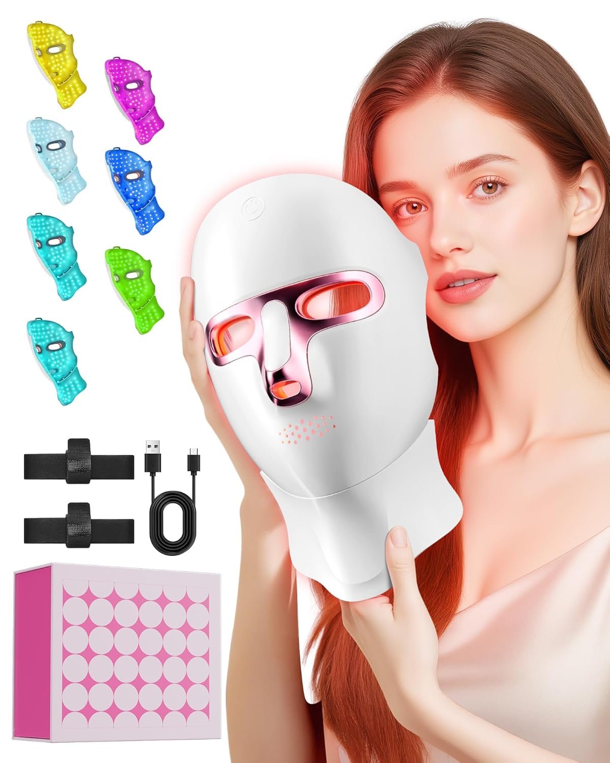 Red Light Therapy for Face- LED Light Therapy Mask Skin Care Mask,Cordless LED Face Mask face & Neck Red & Infrared Lights Masks Wavelength,USB C Rechargeable for Home Use Working Travel Yoga