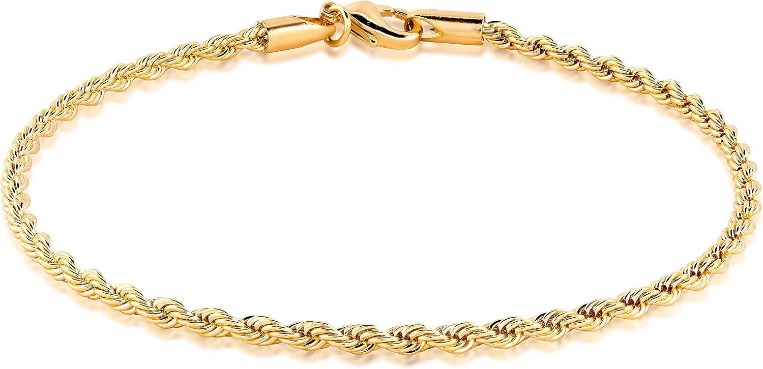Barzel 18K Gold Plated Braided Rope Anklet for Women, 2.7 MM thick, 10 Inches long – Made In Brazil