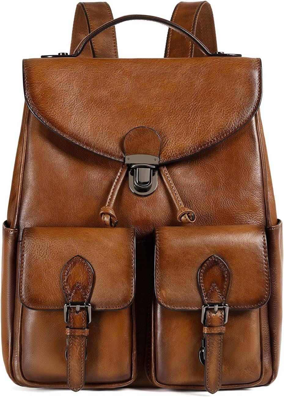 COOLCY Women Vintage Genuine Leather Backpack Purse Fashion Rucksack Practical and Stylish Retro Daypack Bag (Brown)
