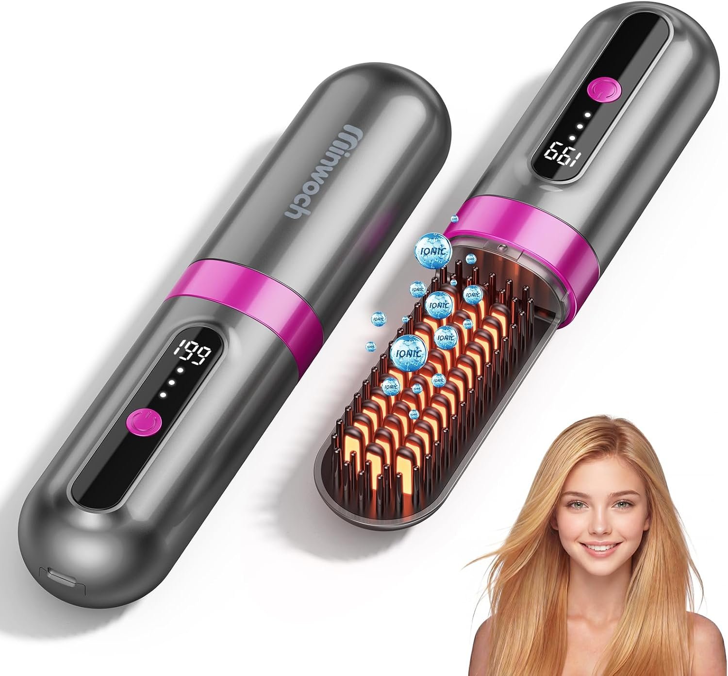 Go Brush Pro 2026 Upgraded Cordless Hair Straightener Brush, Ionic & Anti-Frizz, Ceramic Tourmaline MCH Fast Heating, Anti-Scald, 3 Temp Settings, 4000mAh Type-C Portable Hot Comb for Women
