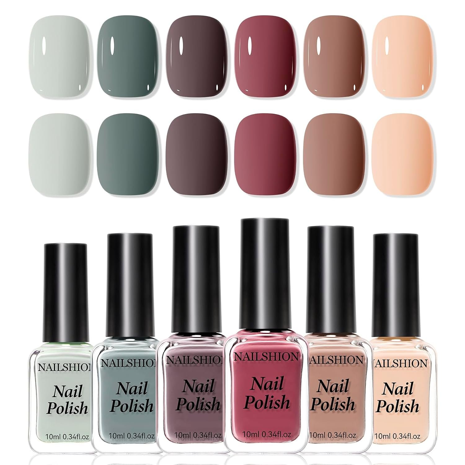 Nude Grays Nail Polish Set, Quick-Dry Non-UV Gel, 6 Colors