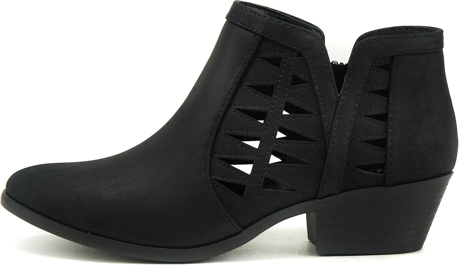 Soda CHANCE Womens Perforated Cut Out Stacked Block Heel Ankle Booties (Wide Fit Available)