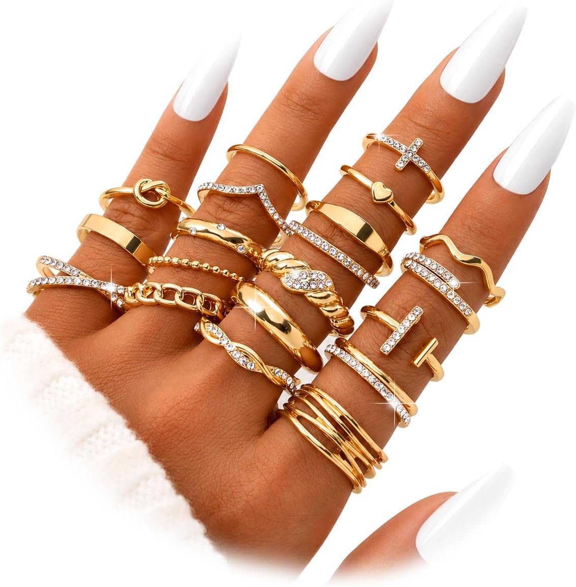 KISS WIFE Gold Stackable Rings for Women, Knuckle, Midi, Statement Ring Set