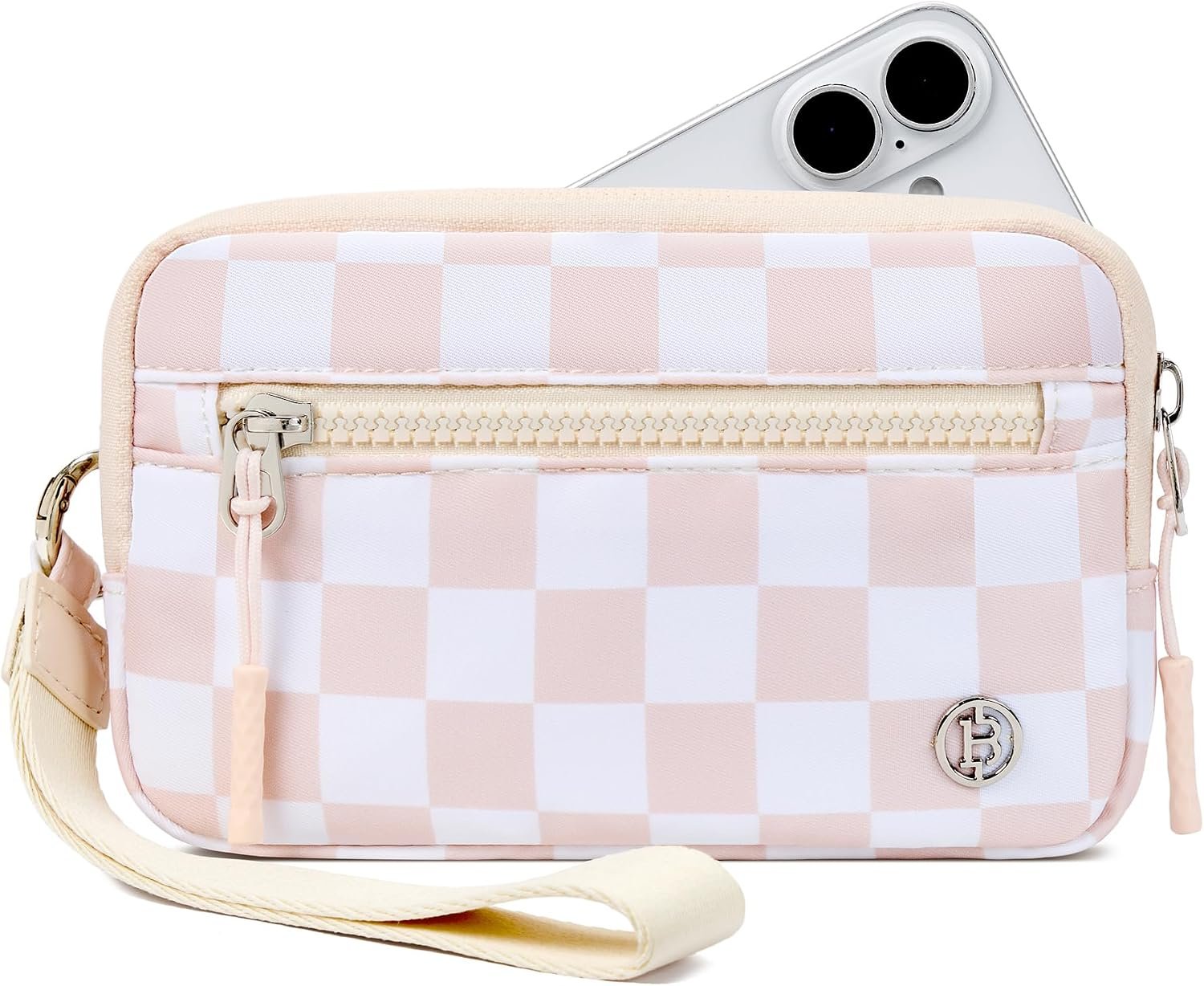 BOSTANTEN Wristlet Wallets for Women RFID Checkered Wallet with ID Window Nylon Wristlet Purse with 3 Zippers