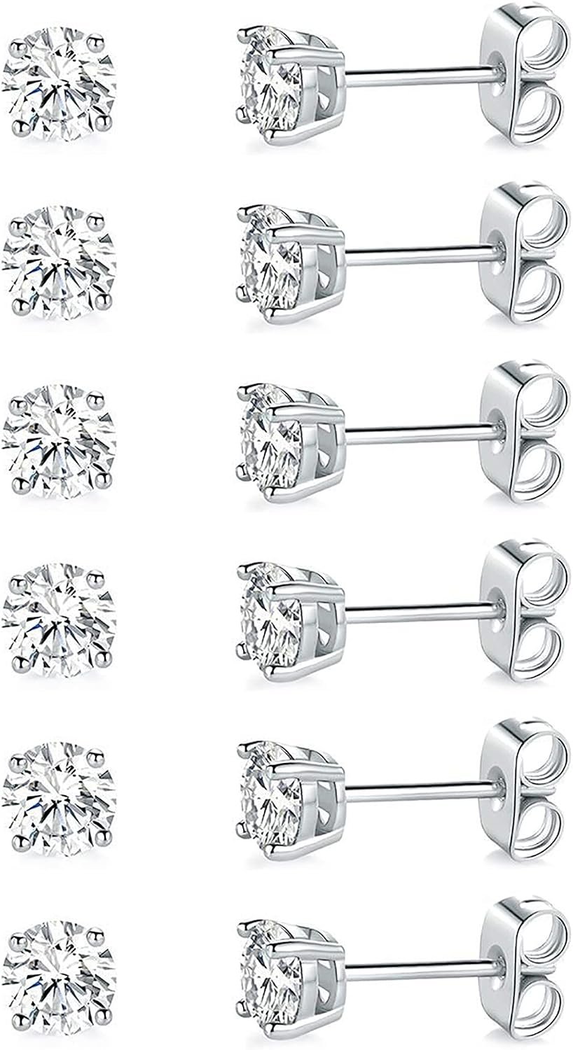 MDFUN Stud Earrings for Women Hypoallergenic Cubic Zirconia Earring 3-8MM