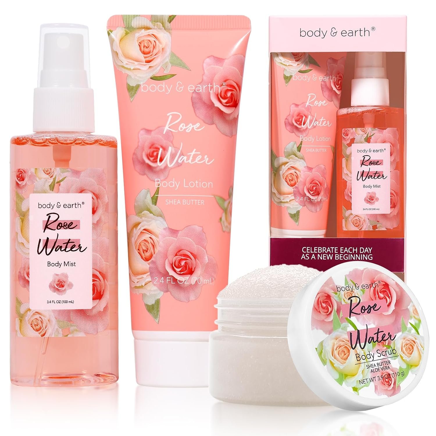 Body & Earth Gift Set – Spa Sets for Women, Perfume, Body Lotion, and Scrub in a Rose Water Box – Perfect Birthday Gifts for Mom Girlfriend Her