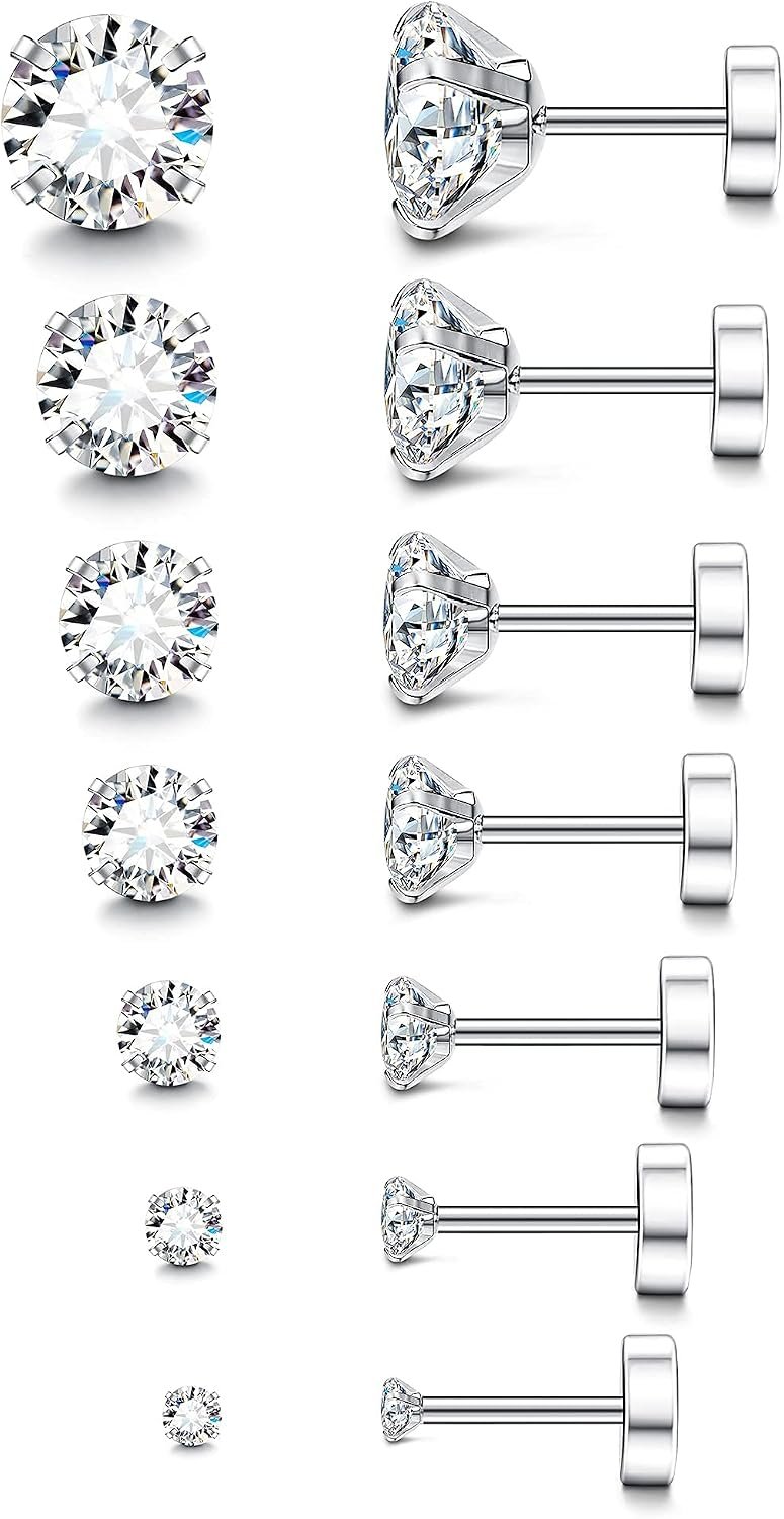 20G Hypoallergenic Flat Back Stud Earrings for Women Men Sensitive Ears
