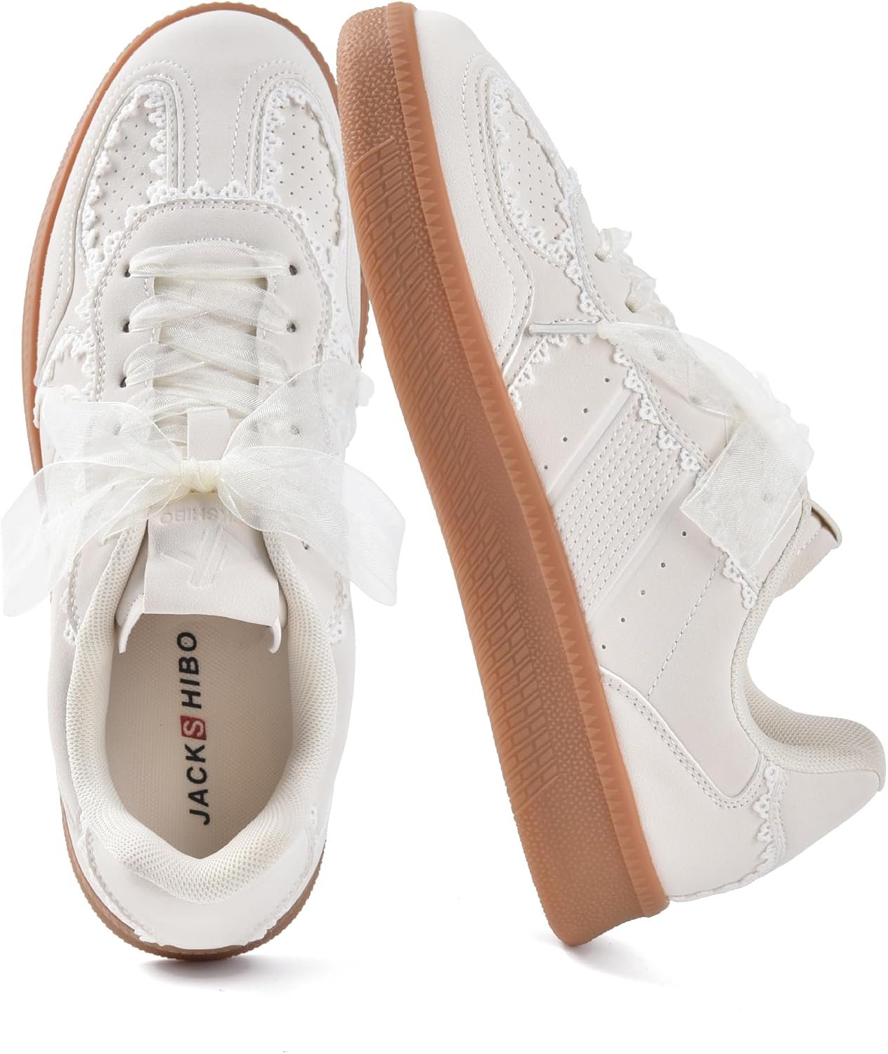 Women’s Ribbon Lace-Up Fashion Sneakers Arch Support Tennis Walking Shoes
