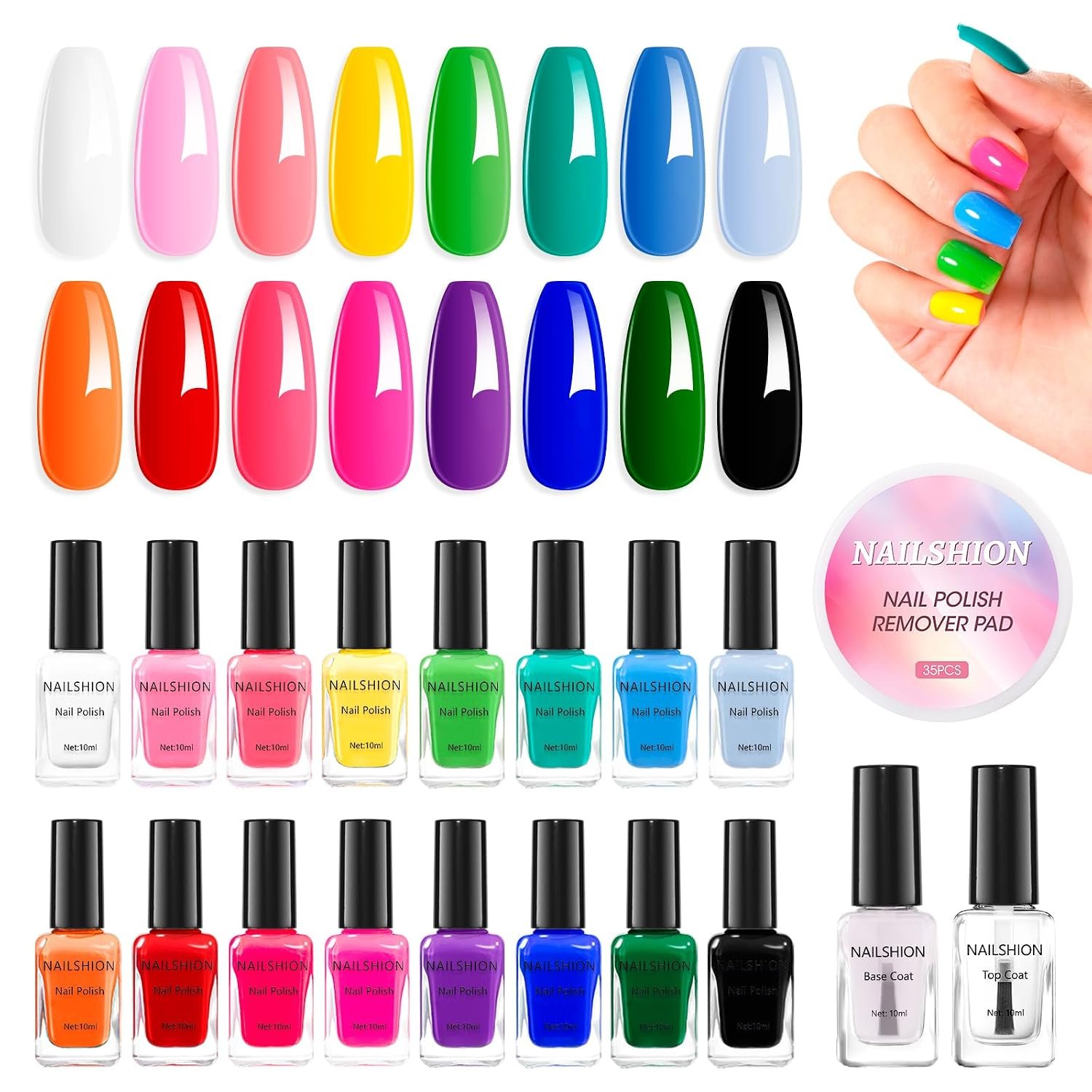 Nail Polish 16 Colors Rainbow Quick Dry, Non-Gel & No Lamp Needed