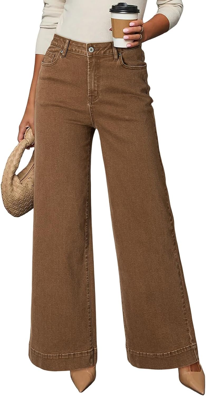 Dokotoo Women’s Casual High Waisted Jeans Stretch Wide Leg Loose Denim Pant