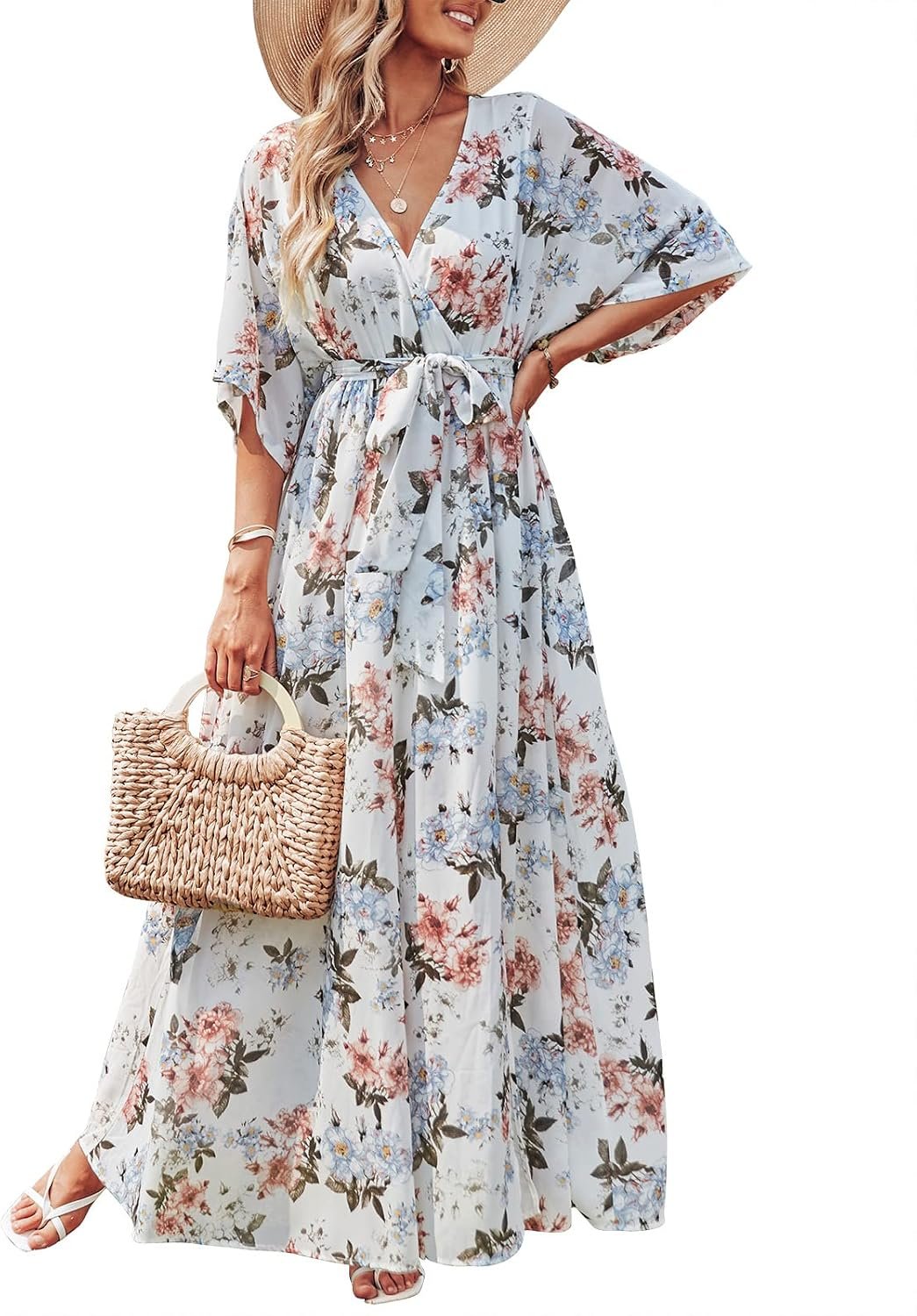ANRABESS Womens Boho Floral Wedding Guest Maxi Dress