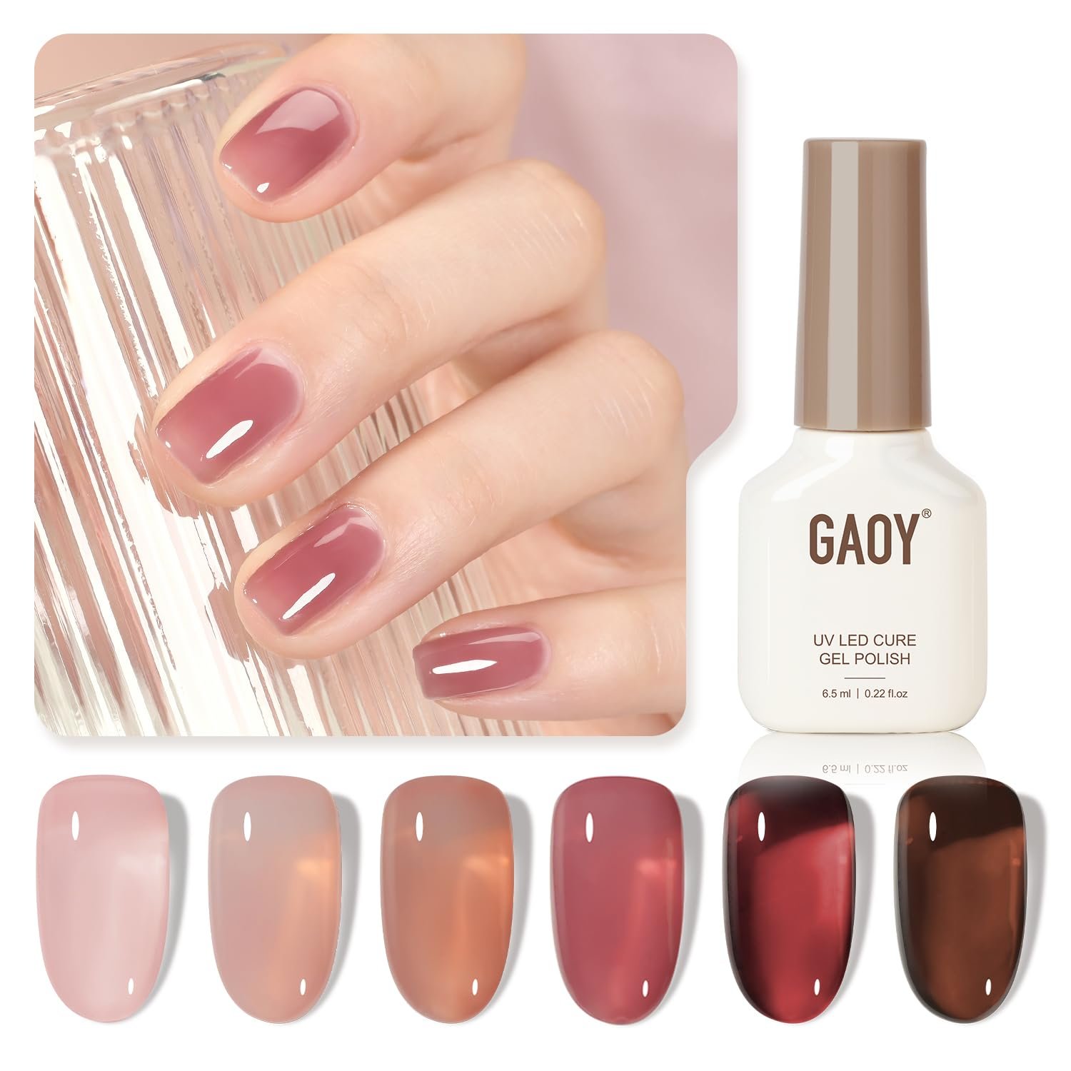 GAOY Rose Garden Jelly Gel Nail Polish Set, 6 Colors Nude Red Pink Brown