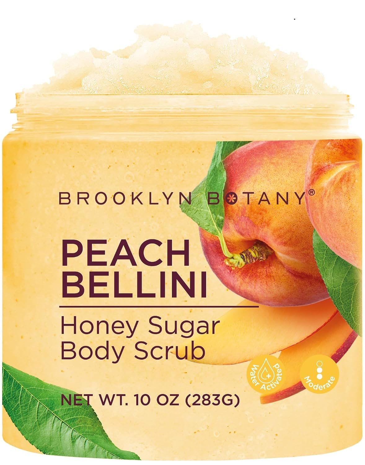 Brooklyn Botany Peach Bellini Honey Sugar Scrub for Body 10 oz – Deeply Hydrating and Gently Exfoliating Body Scrub for Women and Men – Moisturizing and Nourishing the Skin