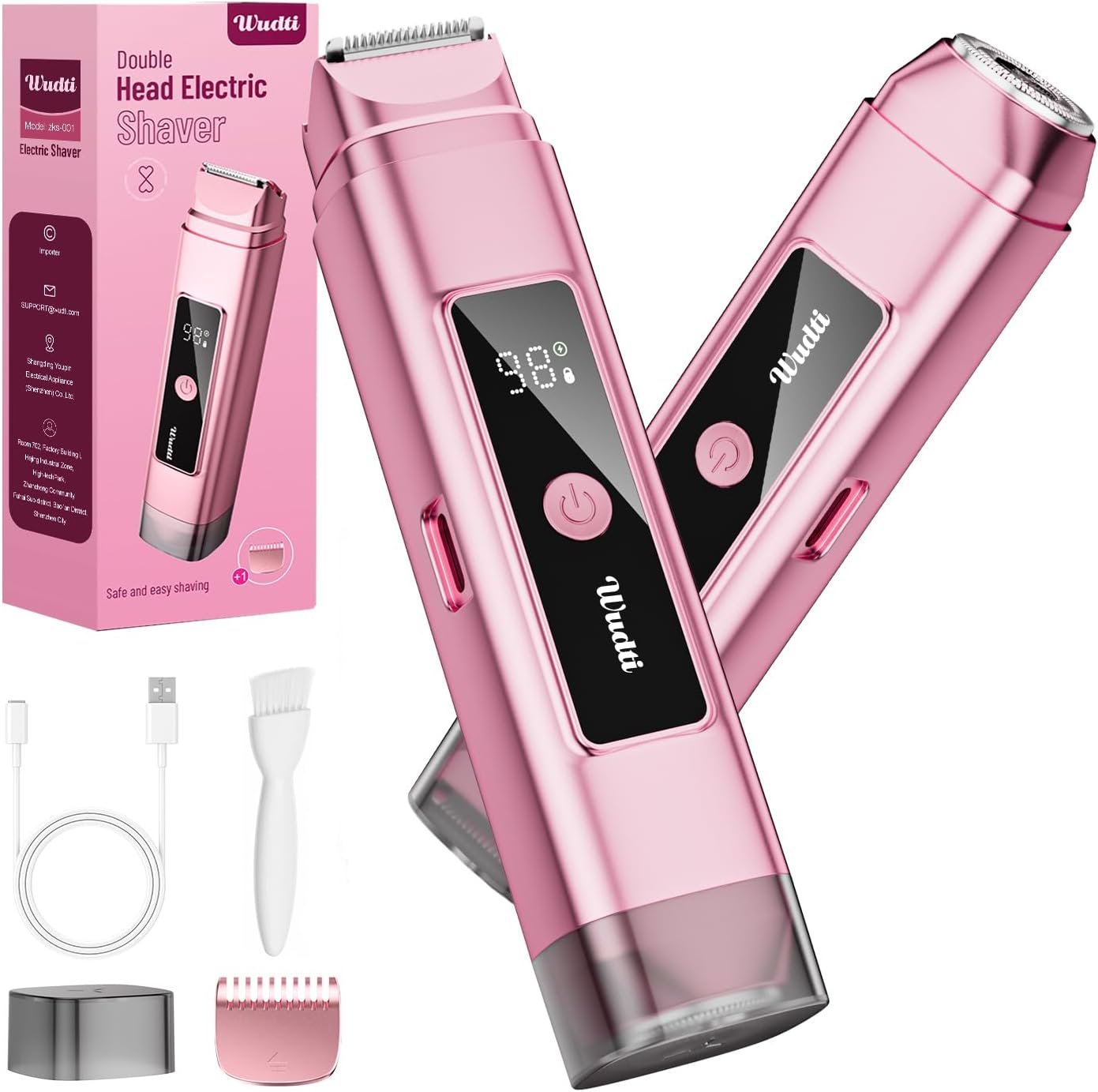 Dynooper Electric Bikini Trimmer Women: IPX7 & Dual Head 0.5mm Blade | Pubic & Body Hair Razor IPX7 Shower-Safe – USB-C fast charging Silent 45dB – Smart LED Display For Women Daily Care