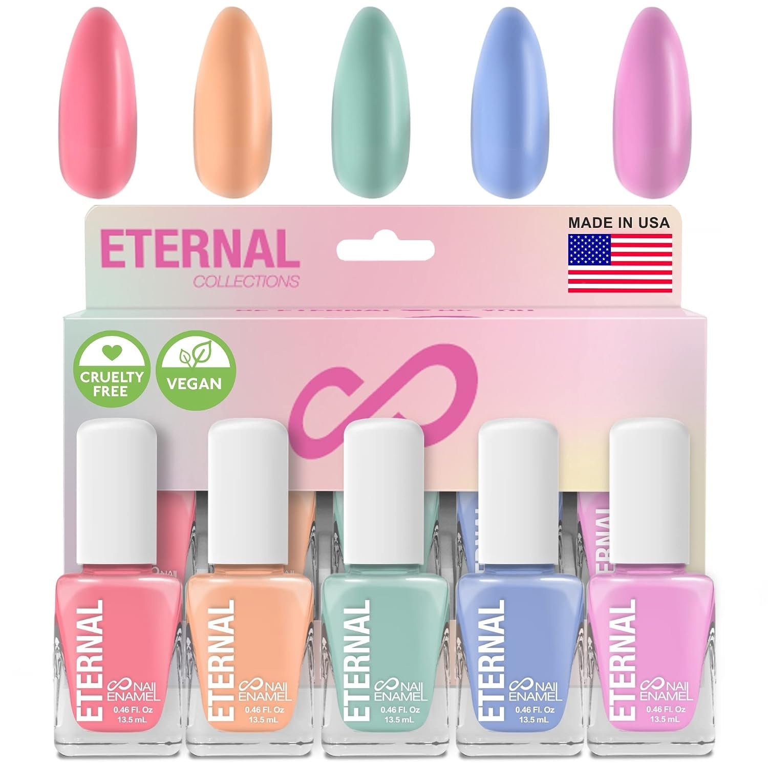 Eternal Pastel Nail Polish Sets for Women (CANDY PASTELS) – Pastel Nail Polish Set for Girls – Long Lasting & Quick Dry Nail Polish Set for Home DIY Manicure Pedicure – Made in USA, 13.5mL (Set of 5)