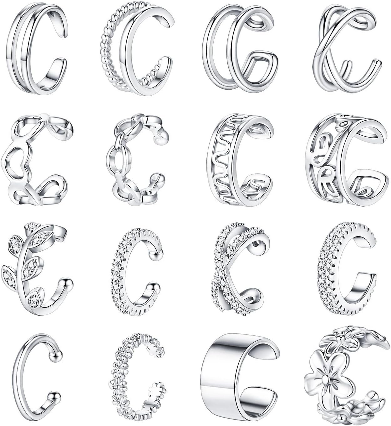 Jewdreamer 16Pcs Ear Cuffs for Women Non Piercing