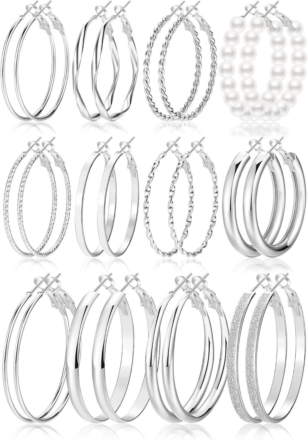 12 Pairs Gold Hoop Earrings Set for Women，Fashion Jewelry Gifts 40mm/50mm