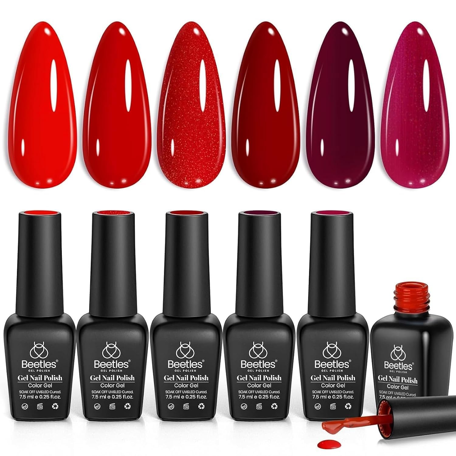 Beetles Red Gel Polish Set, 6 Colors Nail Gel Polish Popular Jelly Shimmer