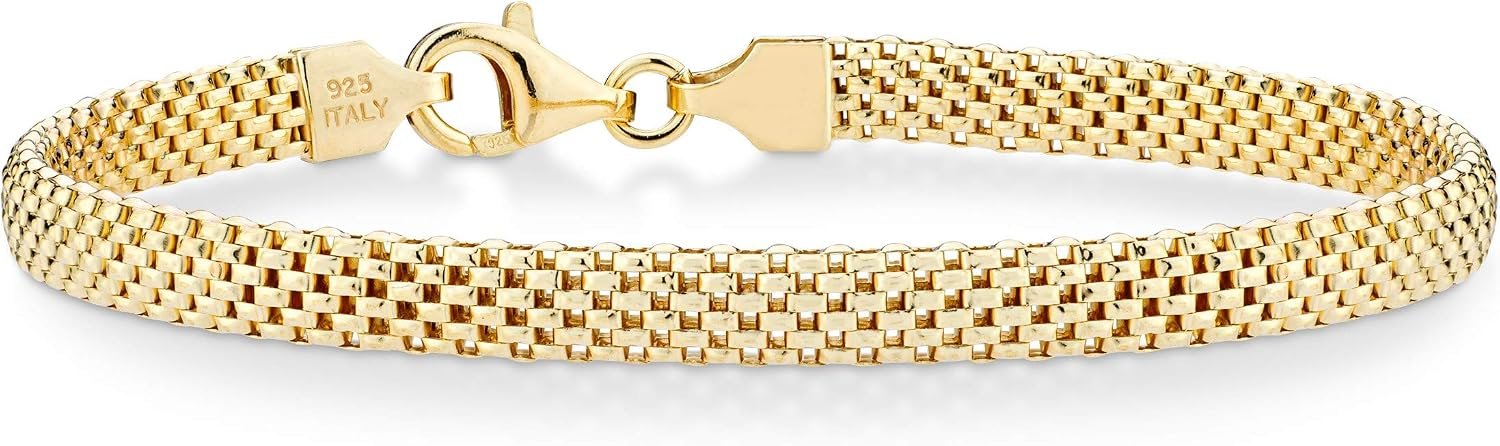 Miabella Italian 18K Gold Over 925 Sterling Silver 5mm Mesh Bracelet Women | Gold Plated Sterling Silver Option, Link Chain, Fine Jewelry, Made in Italy