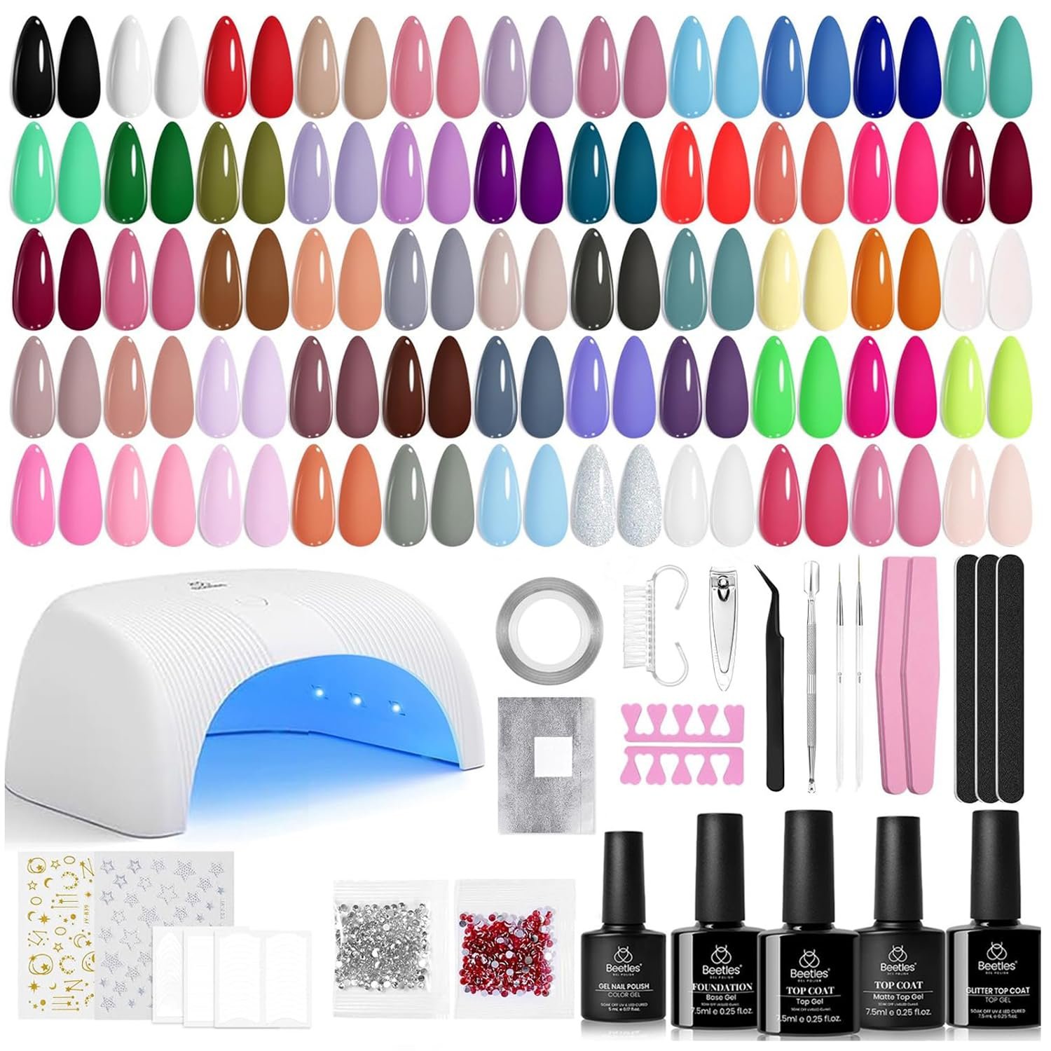 Beetles Gel Nail Polish Kit with U V Light – 80Pcs 55 Colors Gel Nail Kit