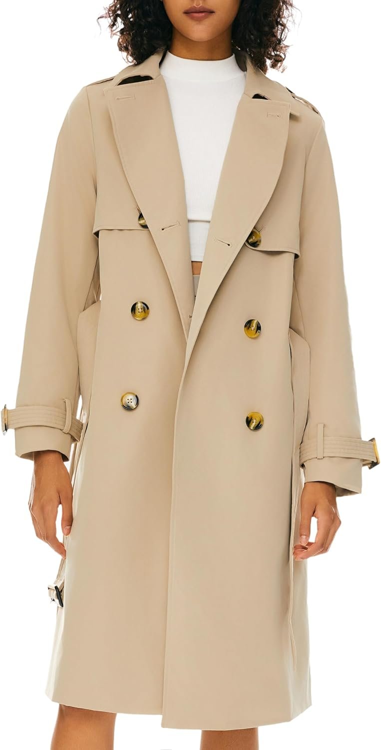 Orolay Women’s 3/4 Length Double Breasted Trench Coat Lapel Jacket with Belt