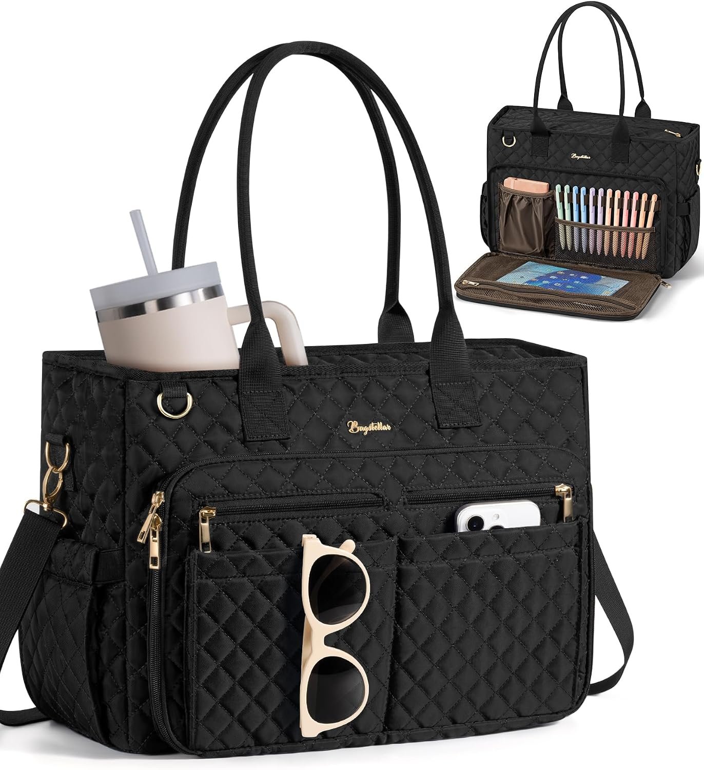 Bagstellar Teacher Tote Bag for Women, 15.6″ Laptop Work Tote Computer Bag