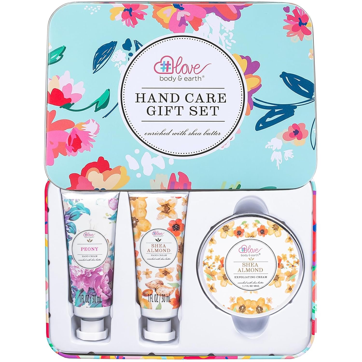 BODY & EARTH # LOVE Hand Cream Gift Set for Women,Hand Lotion Travel Size,Hand Care Set with Hand Cream & Exfoliating Cream with Shea Butter,Birthday Gifts for Women Graduation Gift for Girl