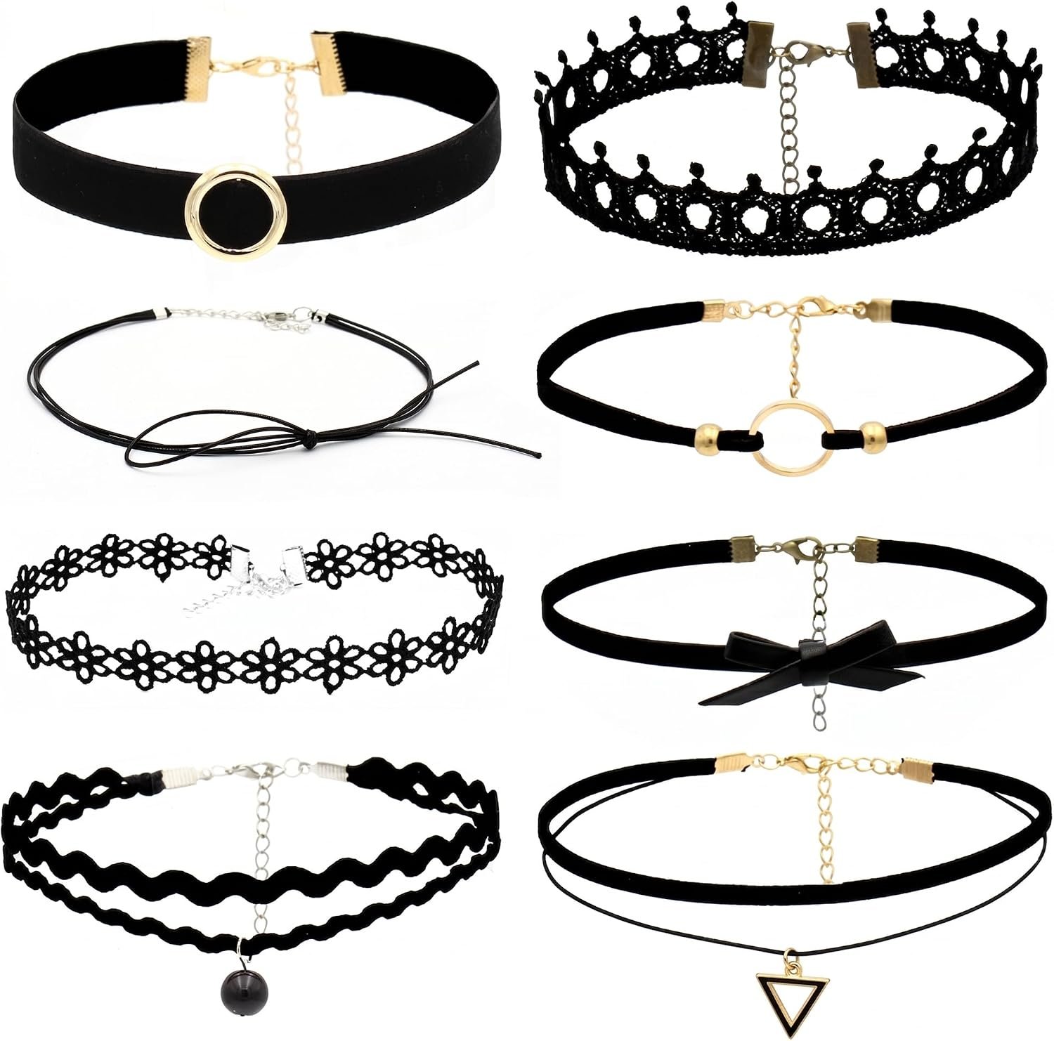 D.Bella 6Pcs Black Lace Choker Necklace Set for Women Gothic Velvet Heart Flower Hollow Chokers Collar Necklace