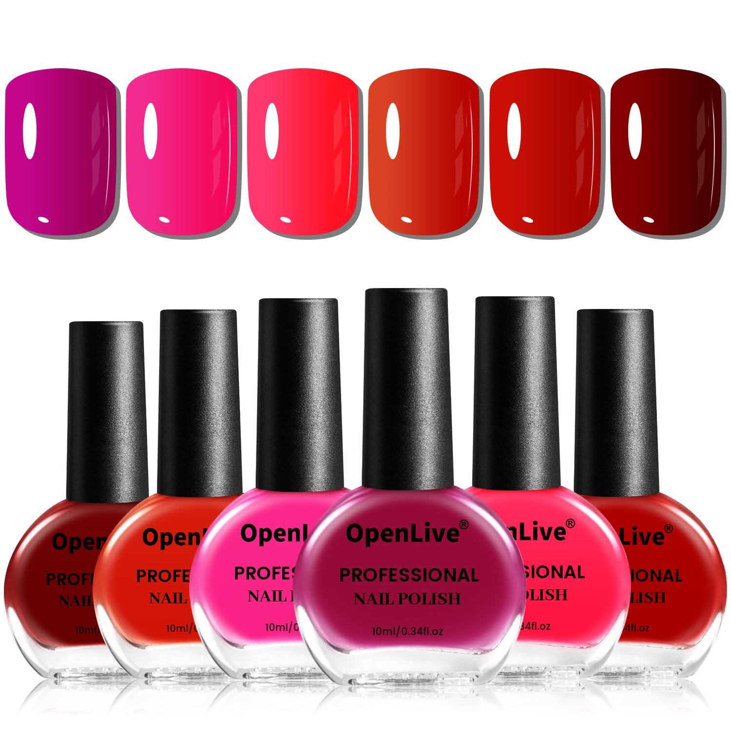 OpenLive 10ml Red Nail Polish Set 6Pcs Rose Red Purple Dark Red Fast Dry