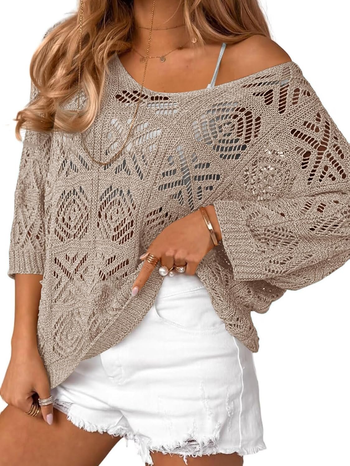 Saodimallsu Womens Crochet Cover Up Top