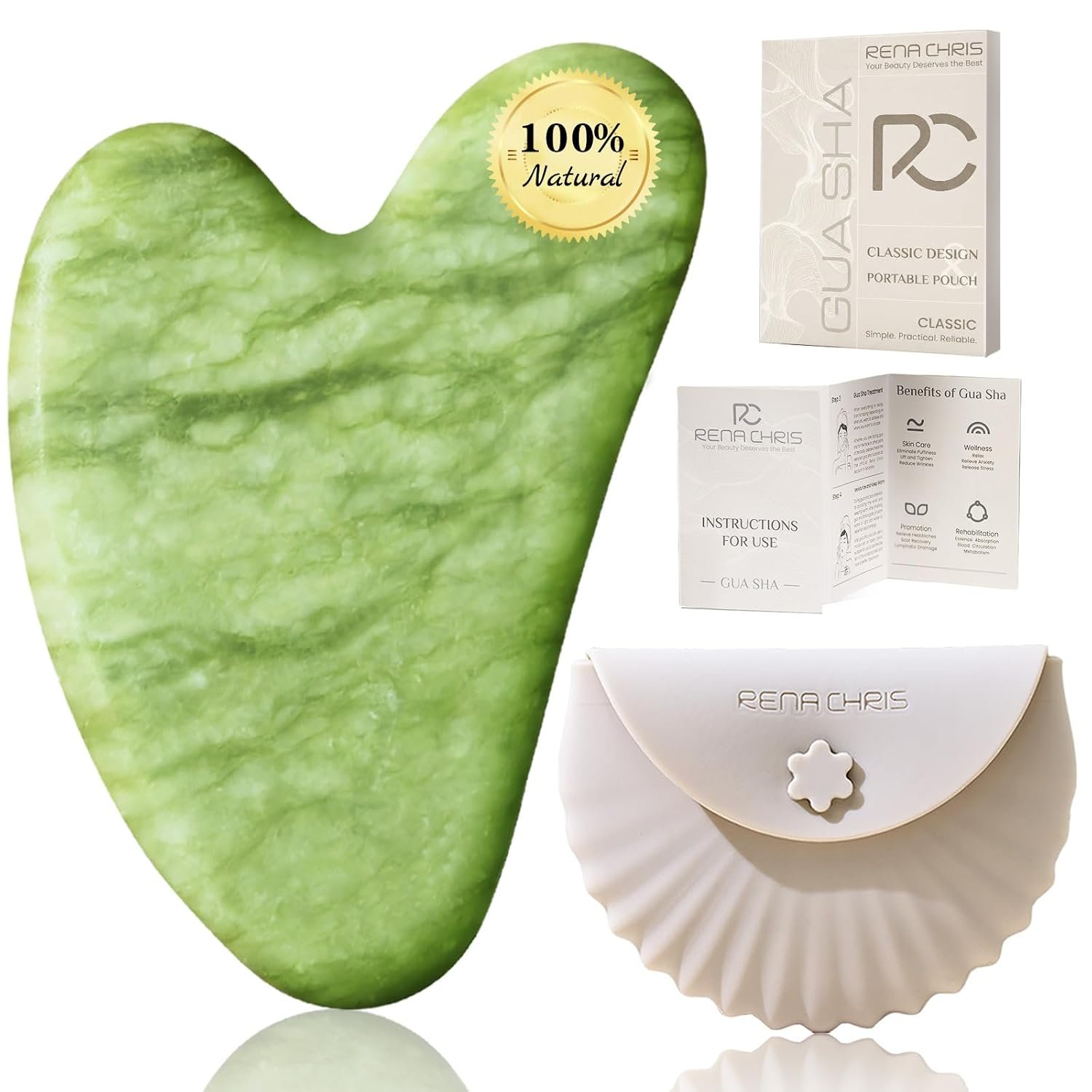 Rena Chris Gua Sha Facial Tools, Jade Guasha Tool for Face – Lime Green