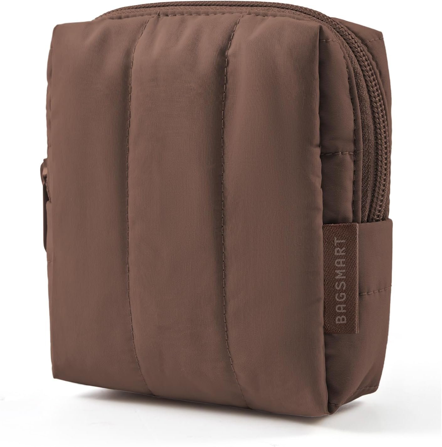 BAGSMART Small Makeup Bag for Women with Slip-in Pocket, Chocolate Brown