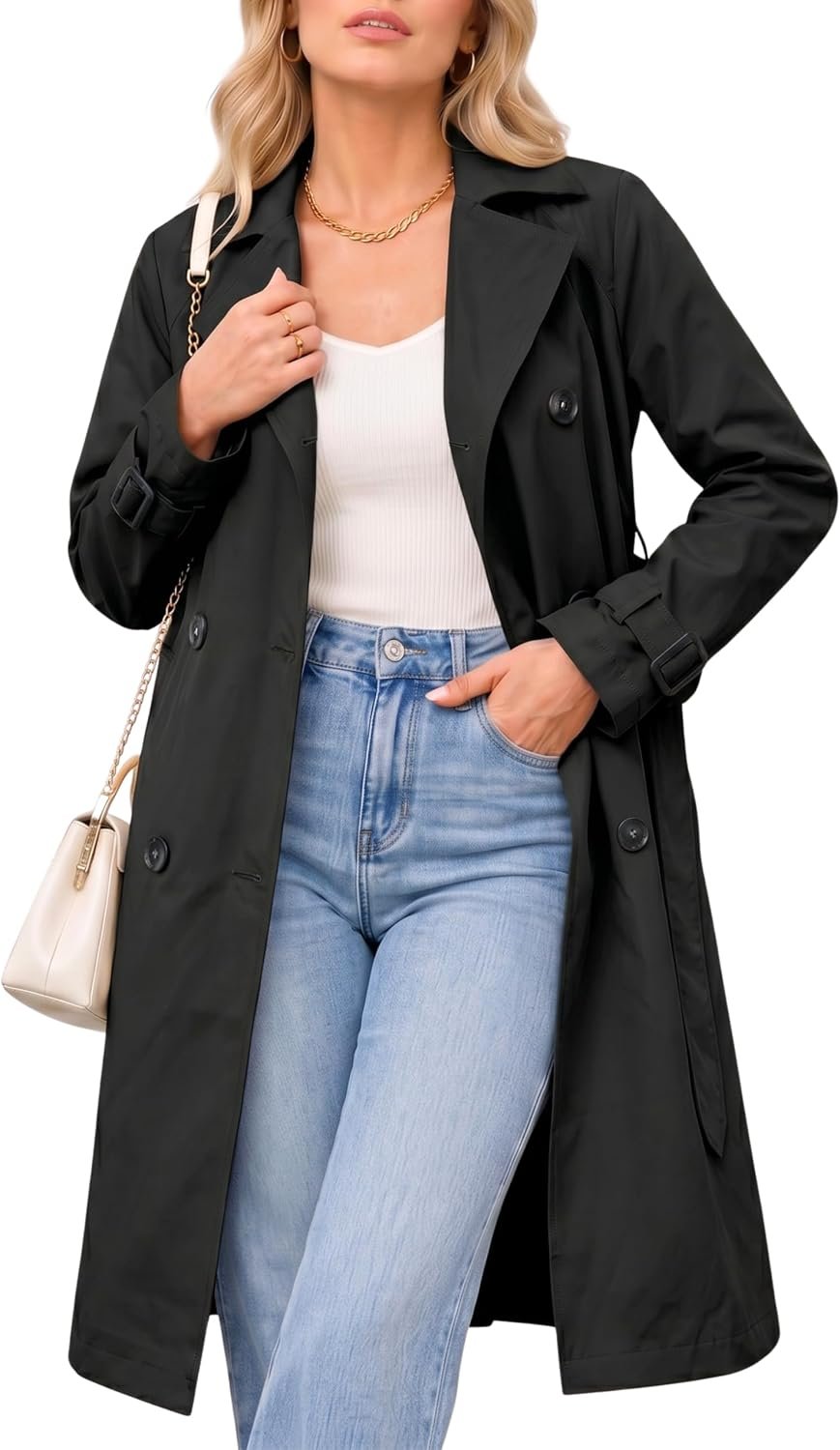 Steve Madden Women’s Long Oversized Lapel Trench Coat, Fall Trench Jacket