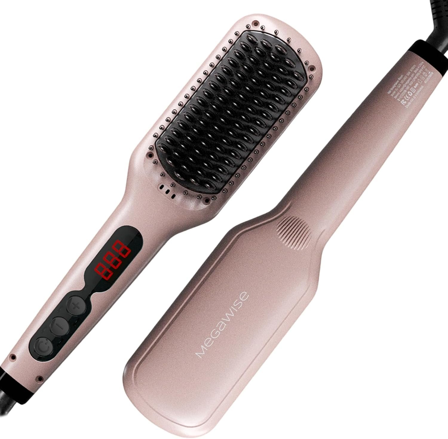 MEGAWISE Ionic Hair Straightener Brush, Dual Voltage, Adjustable Heat, Pink