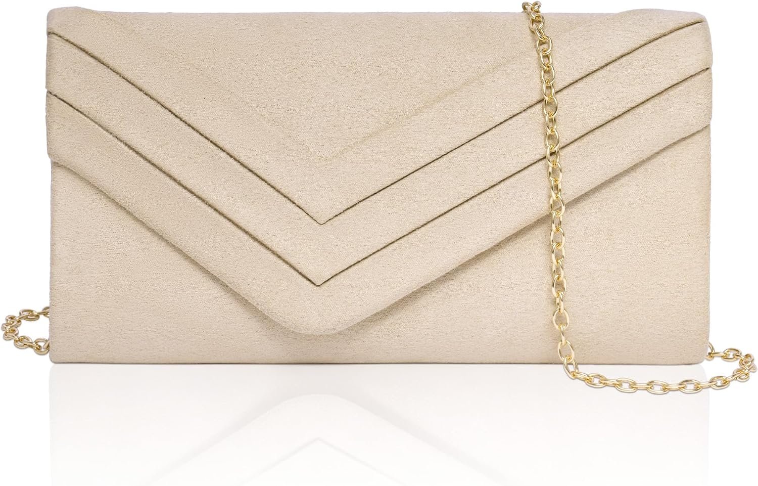 Larcenciel Elegant Suede Envelope Clutch Purse for Women, Formal Pleated Evening Party Handbags for Wedding, Cocktail, Prom