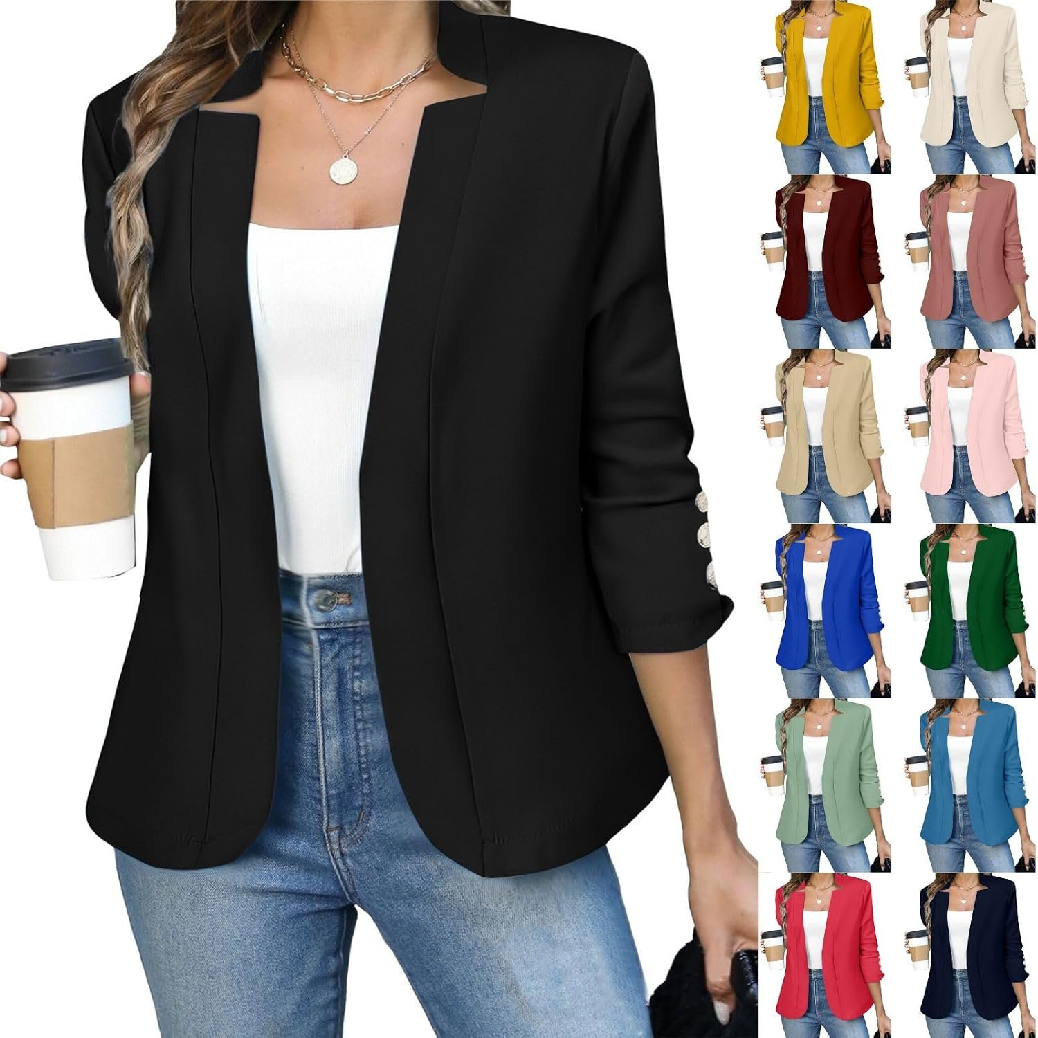 Business Blazers for Women Casual Plus Size Lightweight Open Front Long Sleeve Jackets Dressy Work Office Suit 2026