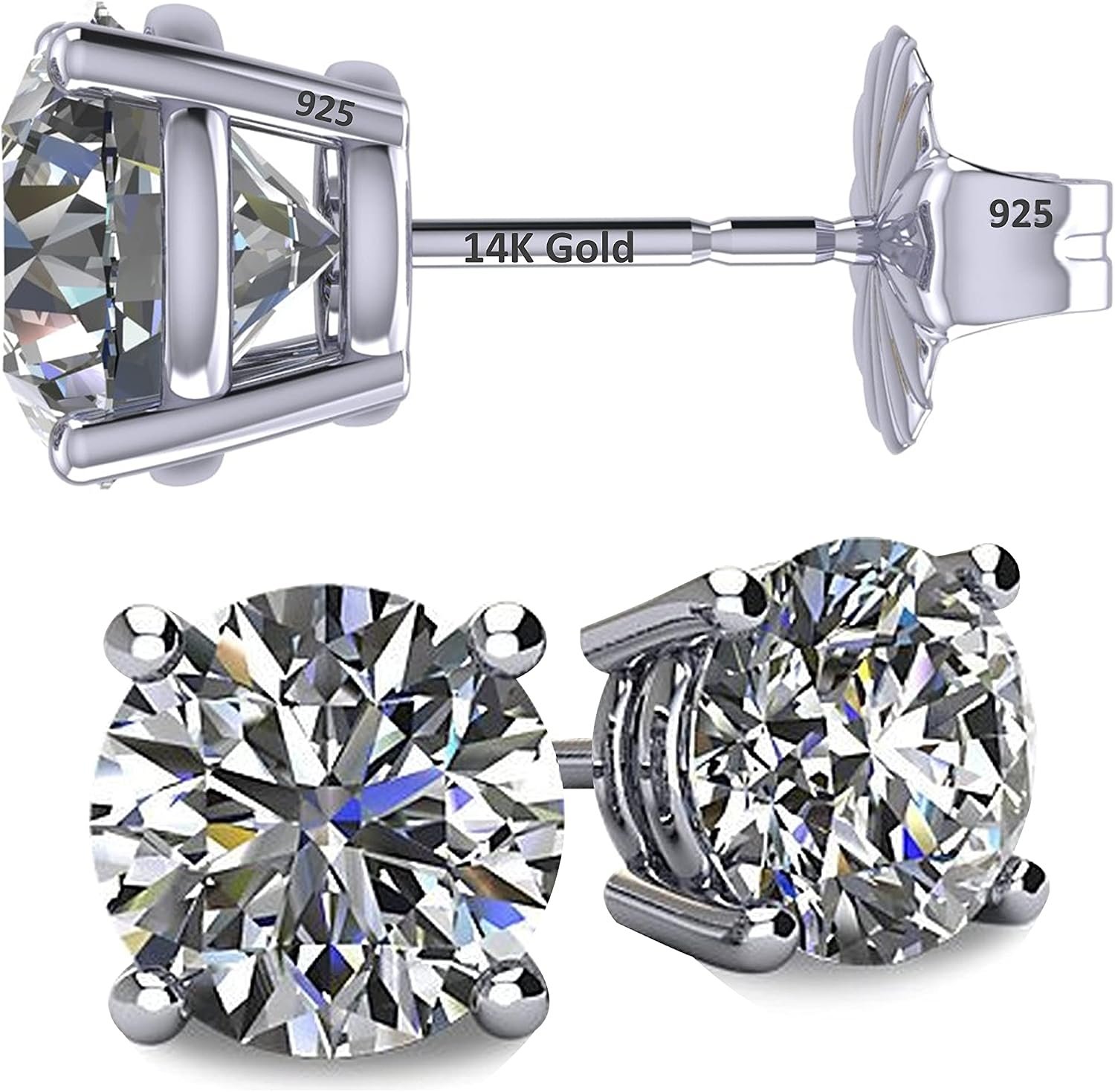 Central Diamond Center 14K Hypoallergenic Solid Gold Post Swarovski Zirconia Stud Earrings-Premium Comfort, No Irritation-Classic Gift for Sensitive Ears (Various Sizes)
