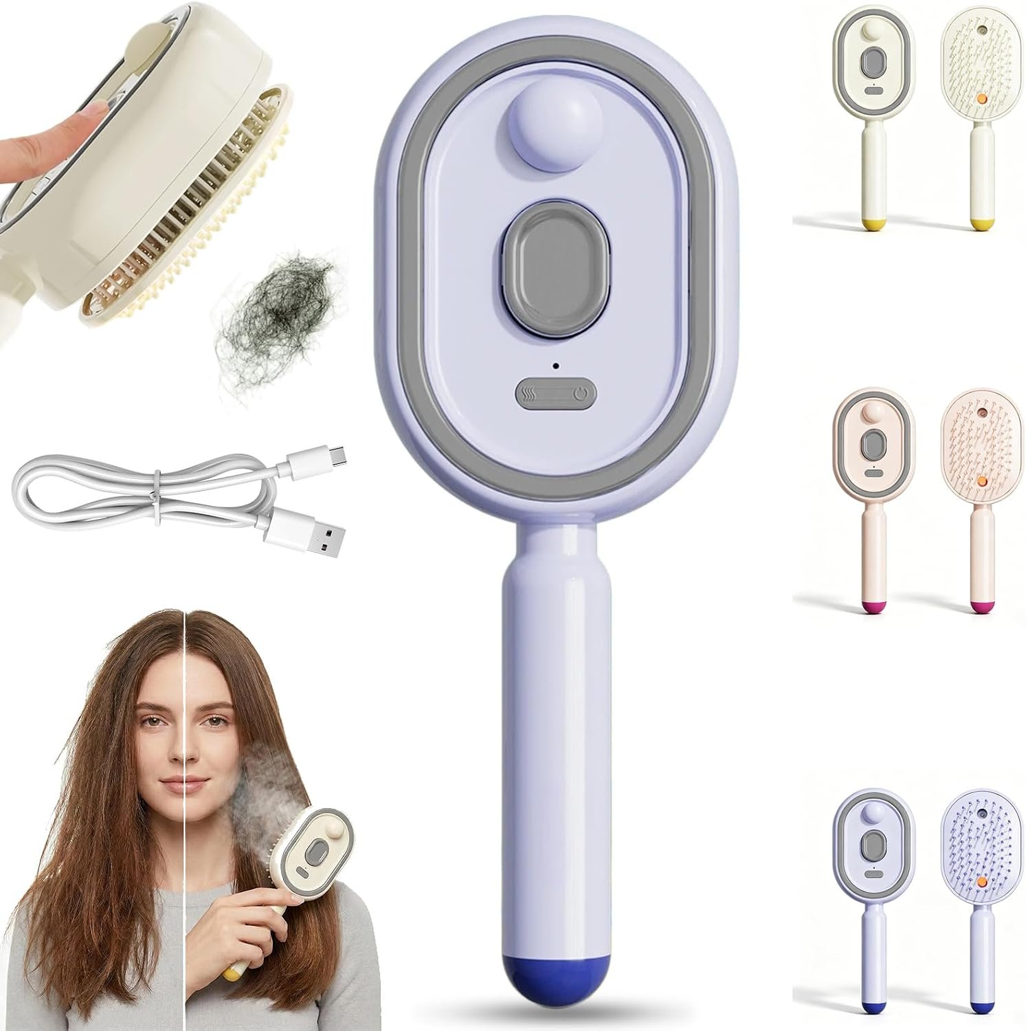 Electric Steam Brush, 2026 New Steam Hair Straightener Brush, Portable Electric Steam Brush for Hair, Straightening Hot Comb, USB-Rechargeable, Reduce Frizz, Nourishes Hairs, Anti-Static (Purple)