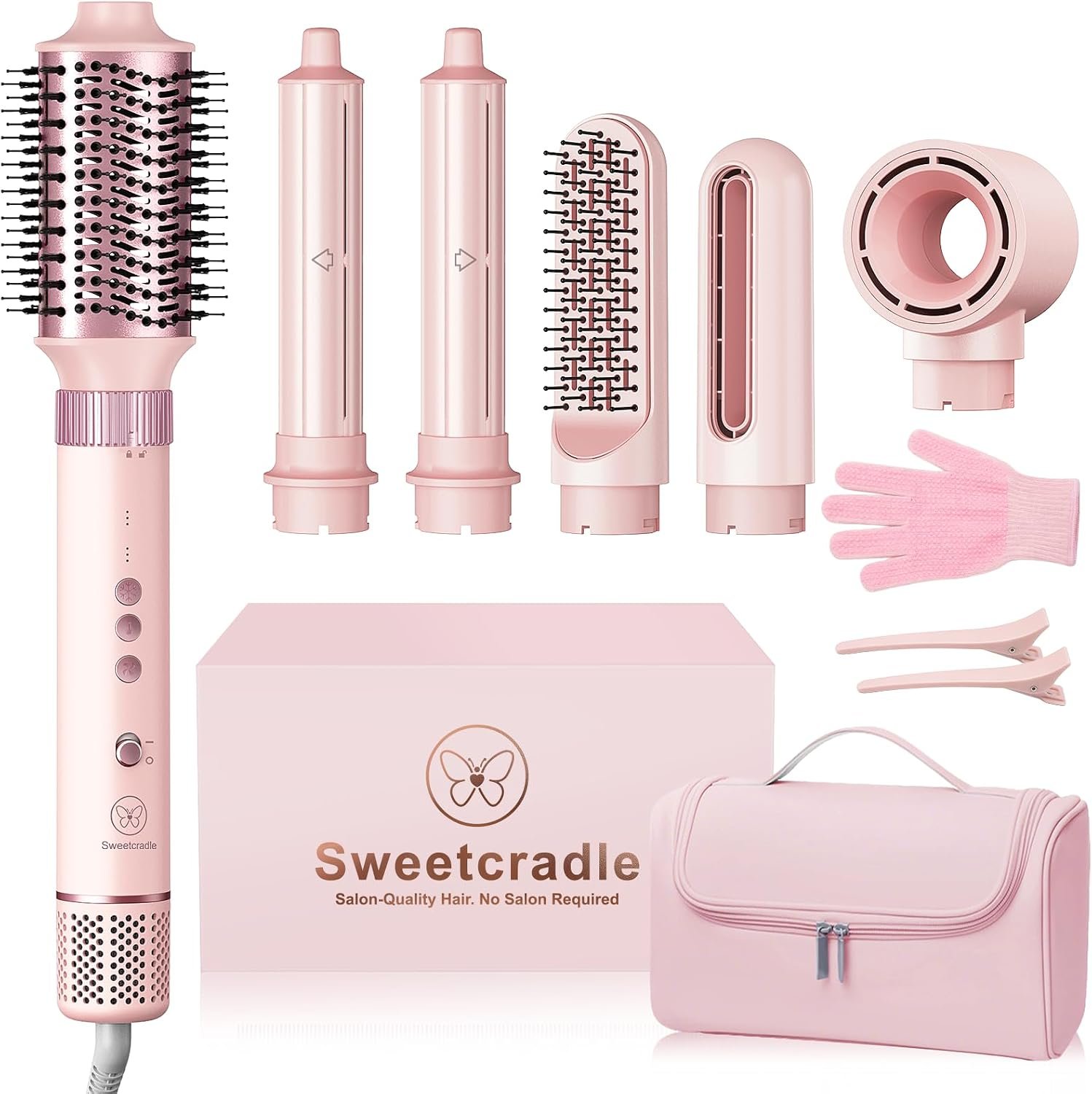 6 in 1 Air Hair Styler, 1400W High Speed Ionic Hair Dryer with Wrap Curlers, Blow Dryer Brush & Frizz-Free Hot Air Brush, No Heat Damage Hair Tools for Fast Drying, Curling, Smoothing & Volume