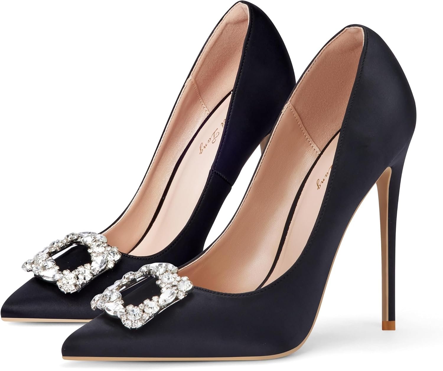 Elisabet Tang Women’s High Heels,4.72 Inch Satin Glitter Rhinestone Stiletto Pumps for Women Sexy Closed Pointed Toe Heels Elegant Versatile Wedding Bridal Party Dress Shoes